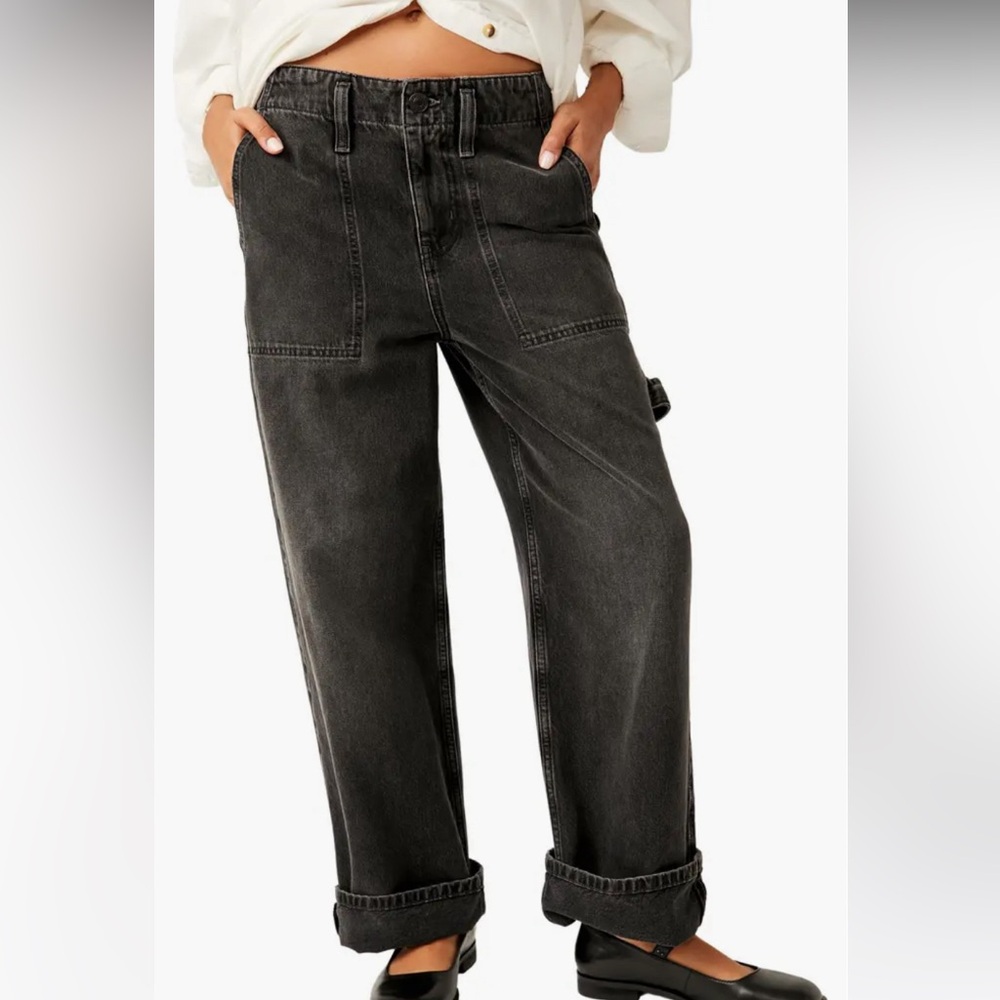 Free People We The Free Major League Cuffed Cropped Black Jeans